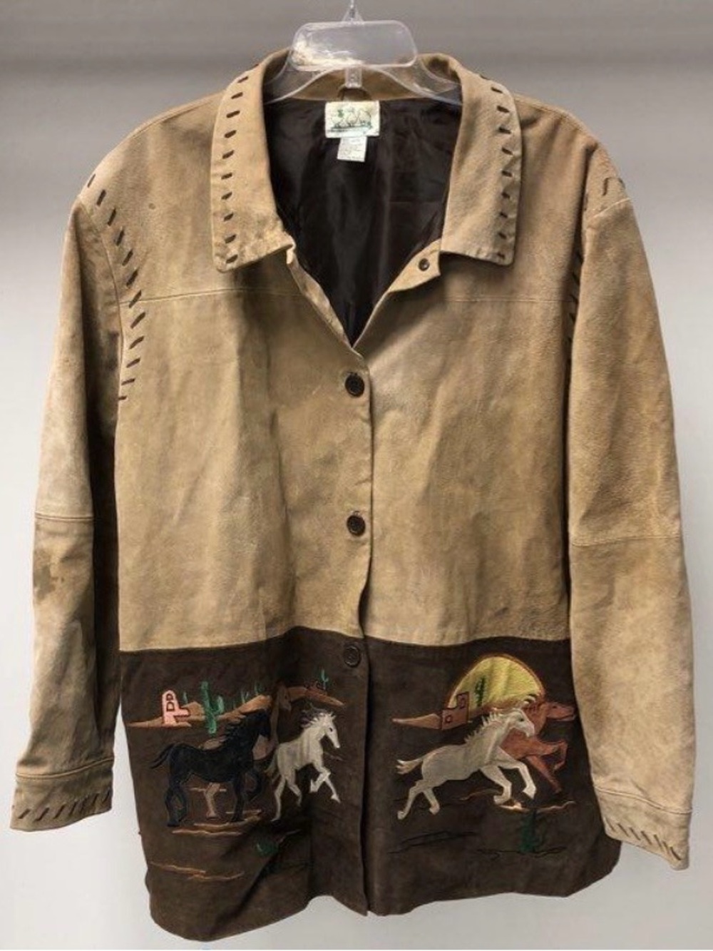 Vintage 1990s Quacker Factory Wild Horses Button Up Leather Jacket Size 3x